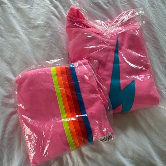 Aviator Nation | Tops | Aviator Nation 5 Stripe Sweatshirt Neon Pink | Poshmark